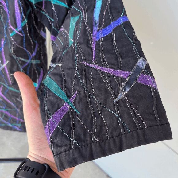 Vintage Patchwork Quilted Art Jacket w/ Butterfly Appliques, Abstract Design - M - Picture 3 of 10